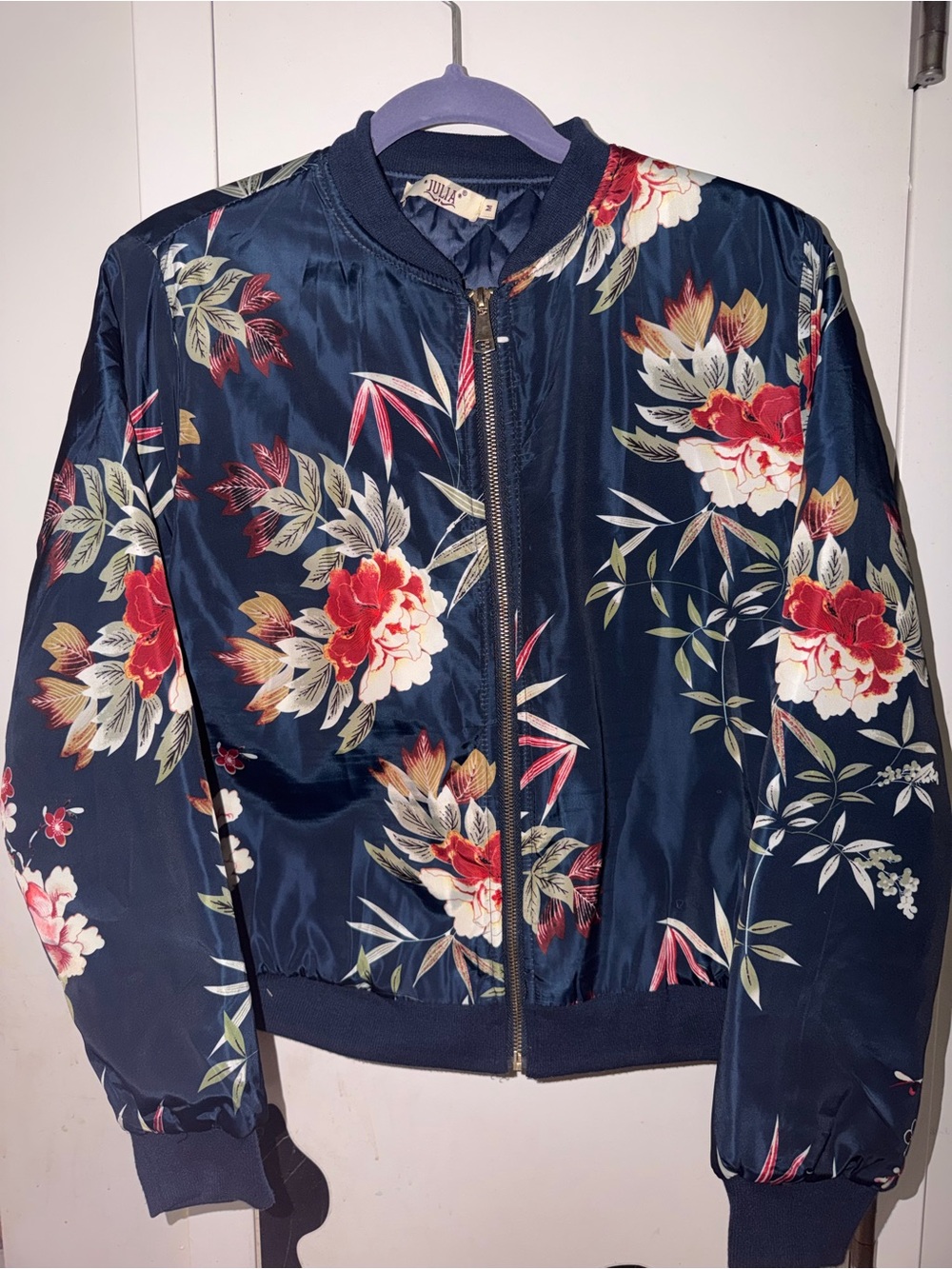 Floral Navy Bomber Jacket - unisex